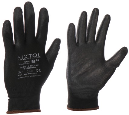 Rukavice pracovné z polyesteru polomáčané v polyuretáne GLOVE PE-PU 9, čierne, veľkosť 9