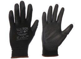 Rukavice pracovné z polyesteru polomáčané v polyuretáne GLOVE PE-PU 9, čierne, veľkosť 9