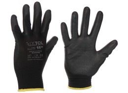 Rukavice pracovné z polyesteru polomáčané v polyuretáne GLOVE PE-PU 11, čierne, veľkosť 11